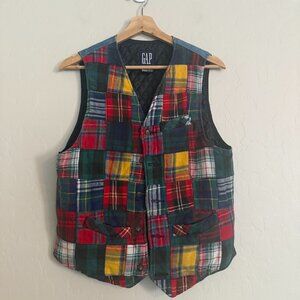 Vintage Gap Multi Color Plaid Mixed Media Vest Size XS